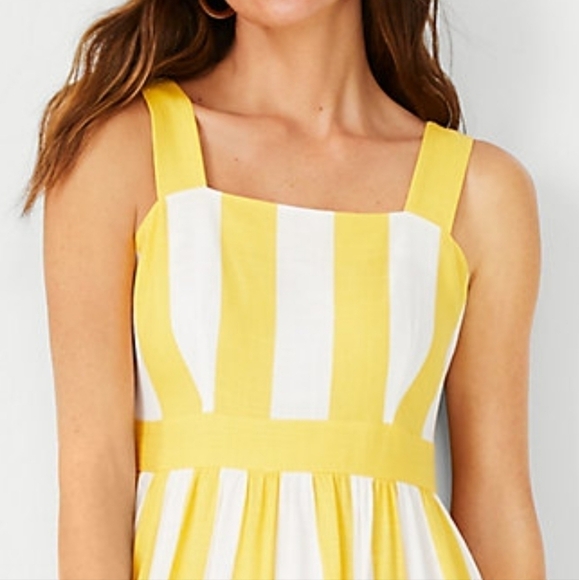 ANN Taylor Stripped Square Neck Midi Dress - Picture 3 of 16